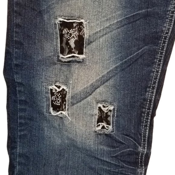 RAW BLUE Low Rise Distressed Denim Black Lace Skinny Jeans - Women's 15/16 - Picture 5 of 5